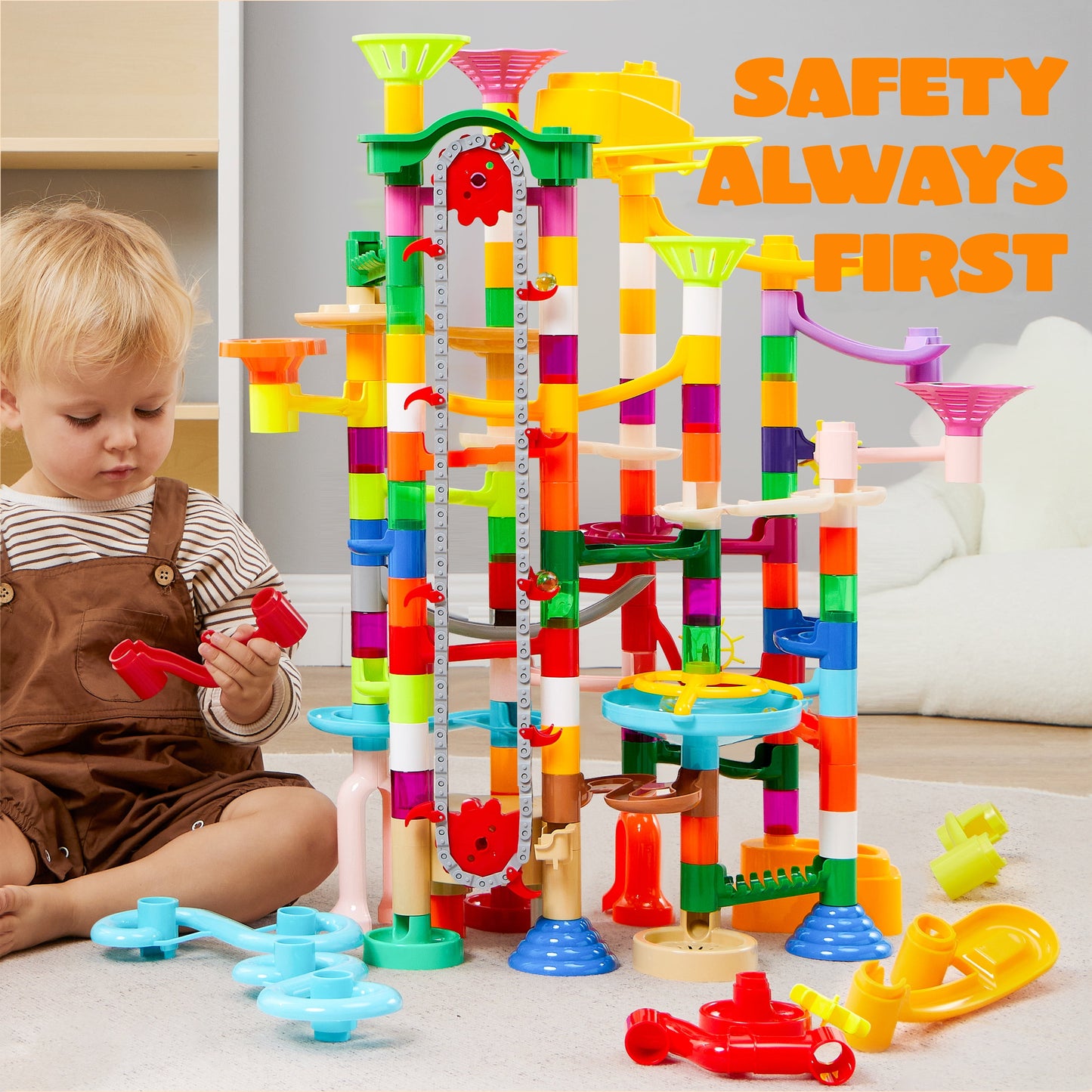 236 Pcs Glowing Marble Run with Motorized Elevator, Construction Building Blocks with 30 Glow in the Dark Marbles