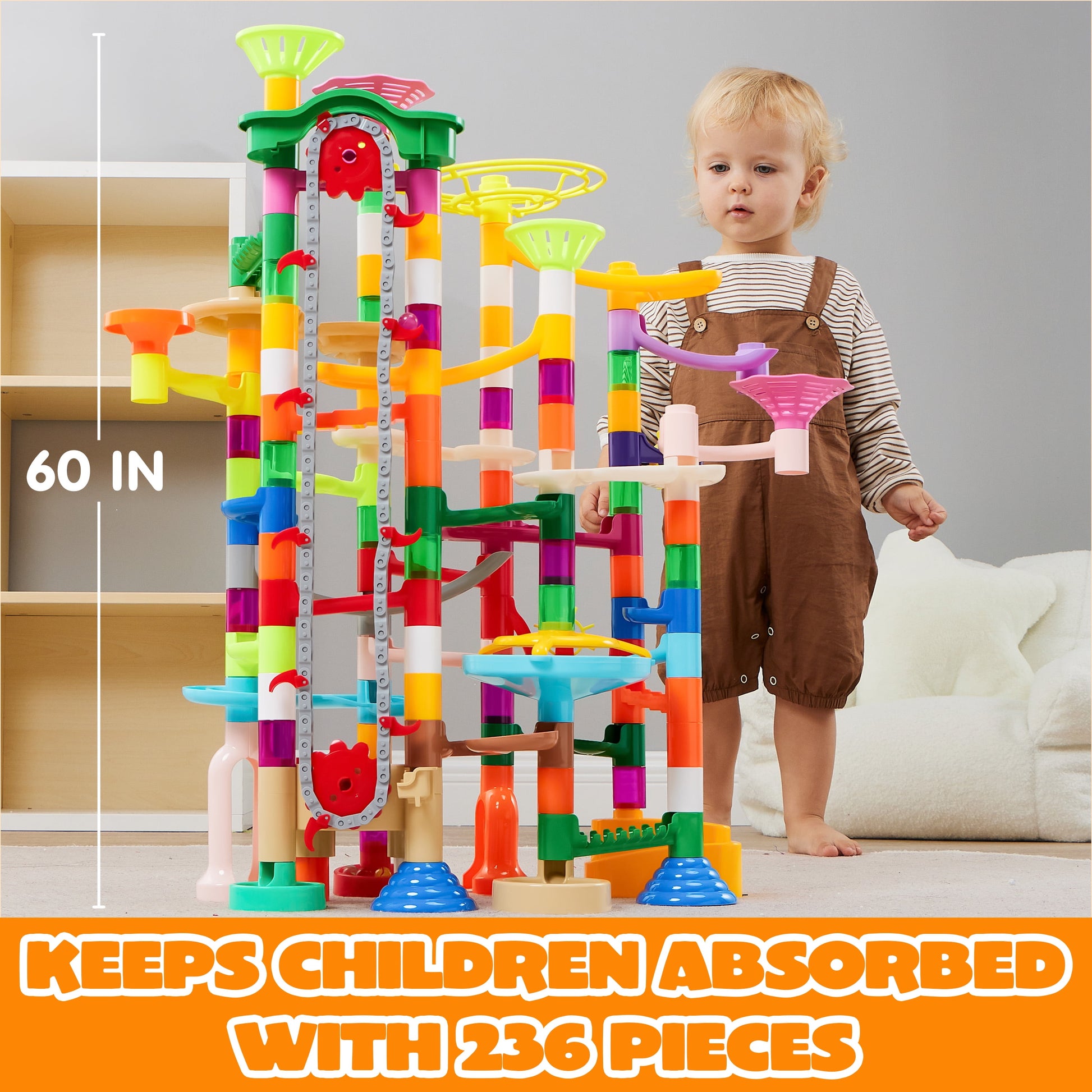 236 Pcs Glowing Marble Run with Motorized Elevator