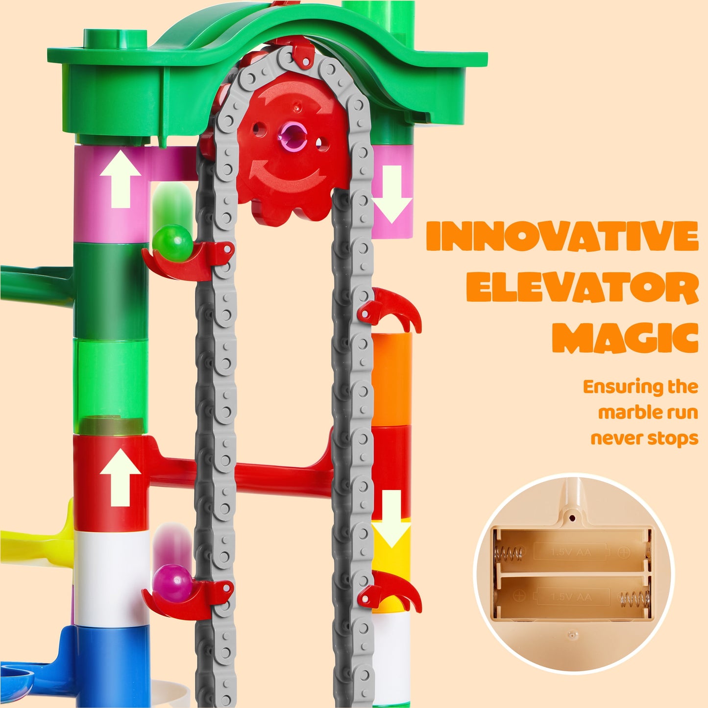 236 Pcs Glowing Marble Run with Motorized Elevator, Construction Building Blocks with 30 Glow in the Dark Marbles