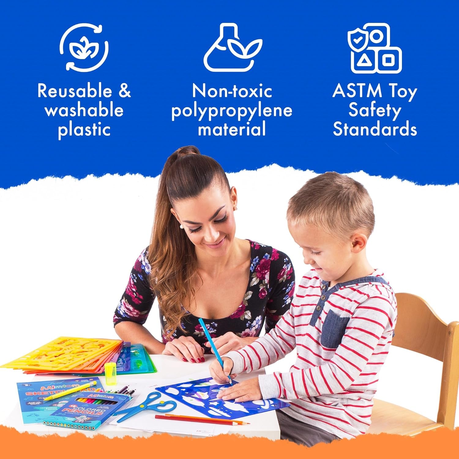 Drawing Stencil Kit for Kids, 51 PC Art Set with 240+ Shapes, Sketch Pad, and Colored Pencils