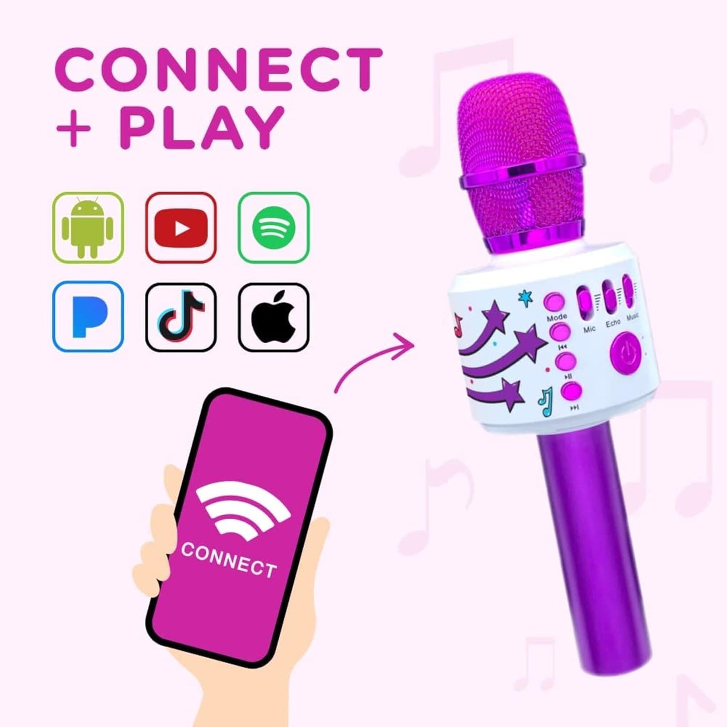 Kids Karaoke Microphone: Includes Bluetooth & Pre-Loaded Songs 