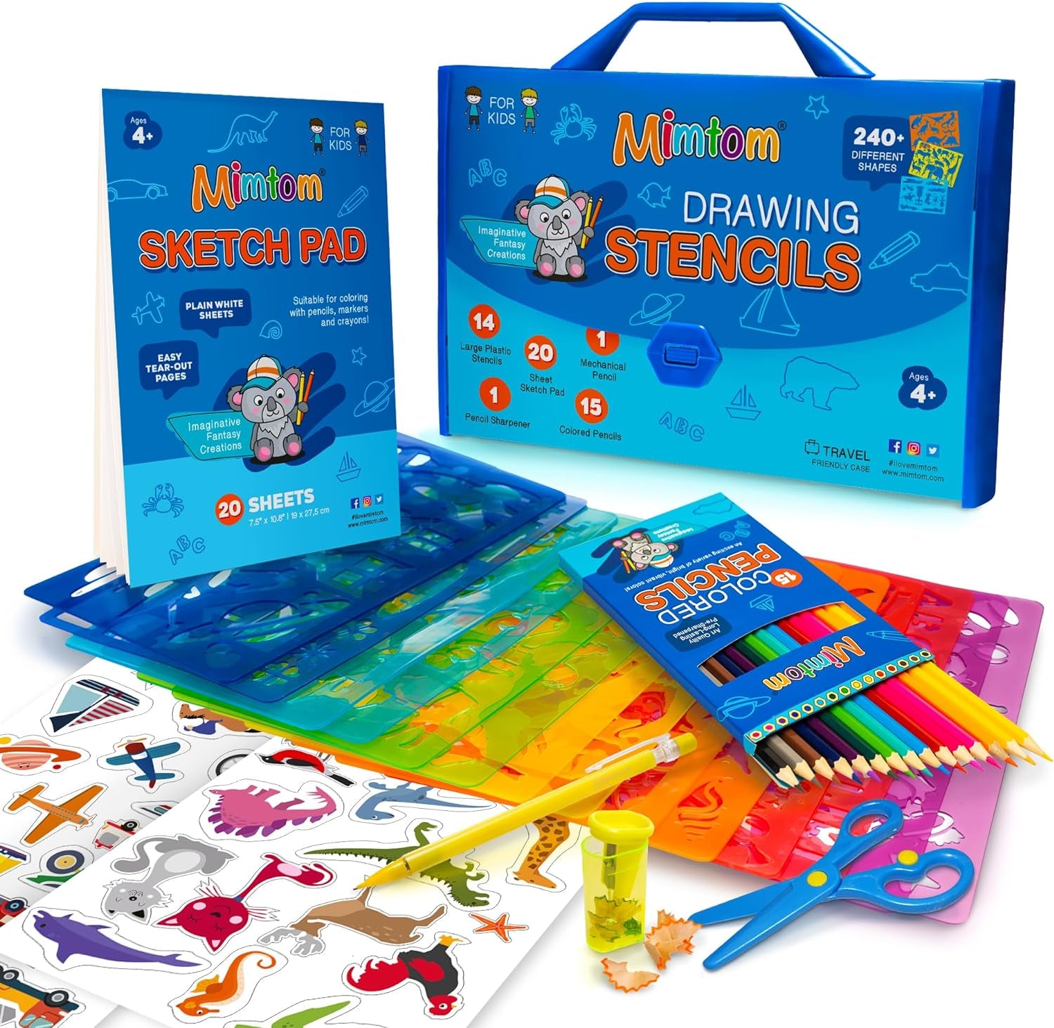 Drawing Stencil Kit for Kids, 51 PC Art Set with 240+ Shapes, Sketch Pad, and Colored Pencils