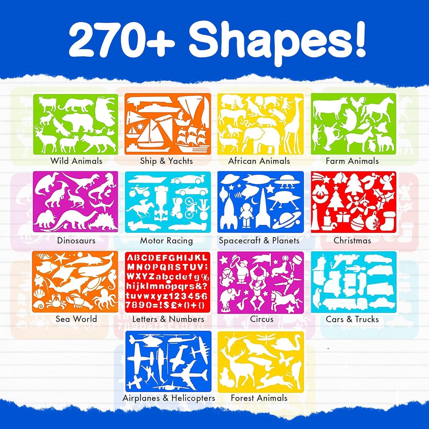 Drawing Stencil Kit for Kids, 51 PC Art Set with 240+ Shapes, Sketch Pad, and Colored Pencils